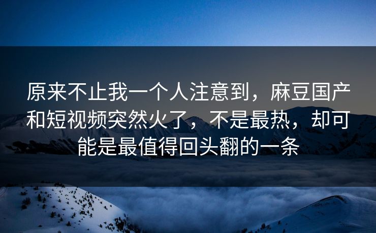 原来不止我一个人注意到,麻豆国产和短视频突然火了,不是最热,却可能是最值得回头翻的一条