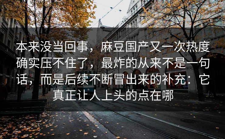 本来没当回事,麻豆国产又一次热度确实压不住了,最炸的从来不是一句话,而是后续不断冒出来的补充:它真正让人上头的点在哪